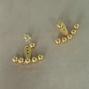 可爱金豆 可拆设计925银针耳钉简约 闪亮金色弧线圆球珠前后式