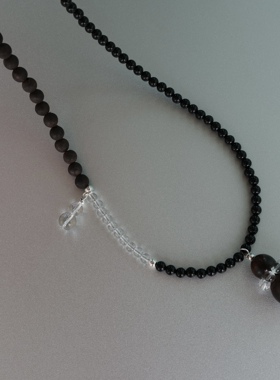 优雅清禅。黑檀木玛瑙白水晶撞色拼接葫芦吊坠项链清冷感国风小众