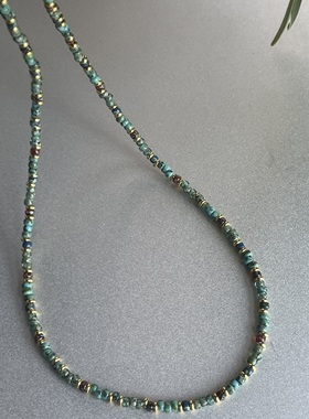 印象派画风。日本进口毕加索御幸米珠绿蓝咖金色系项链时髦艺术感