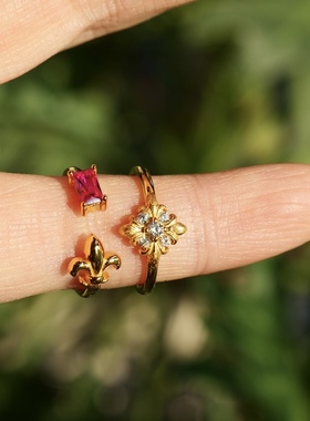 【小尾戒】 闪耀鸢尾。S925纯银镀金意大利拉丝工艺锆石指环高级