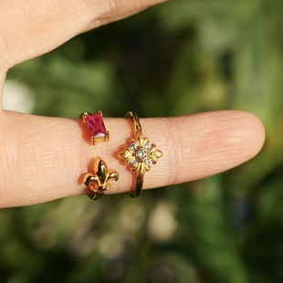 S925纯银镀金意大利拉丝工艺锆石指环高级 闪耀鸢尾 小尾戒