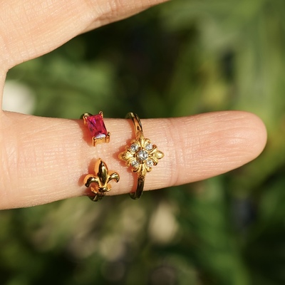 【小尾戒】 闪耀鸢尾。S925纯银镀金意大利拉丝工艺锆石指环高级