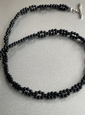 黑色蕾丝。天然黑玛瑙手工串珠圆环设计短锁骨项链时髦高级个性