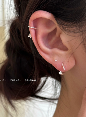 999纯银小流星尾巴养耳环不用耳堵开口小圈耳钉锆石闪亮ins风小众
