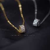 S925纯银满钻万花筒锁骨链精致闪耀路路通项链锆石镶嵌通体女饰品