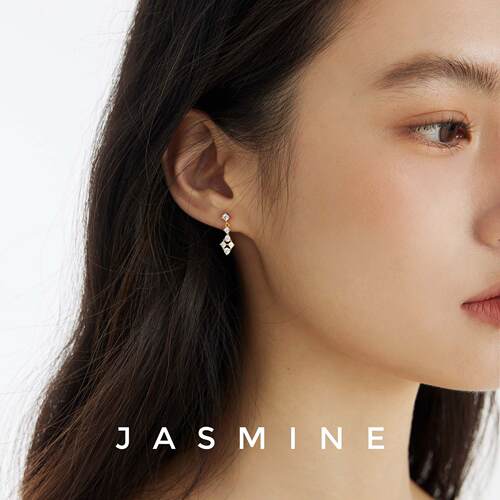 纯银锆石女菱形吊坠耳环