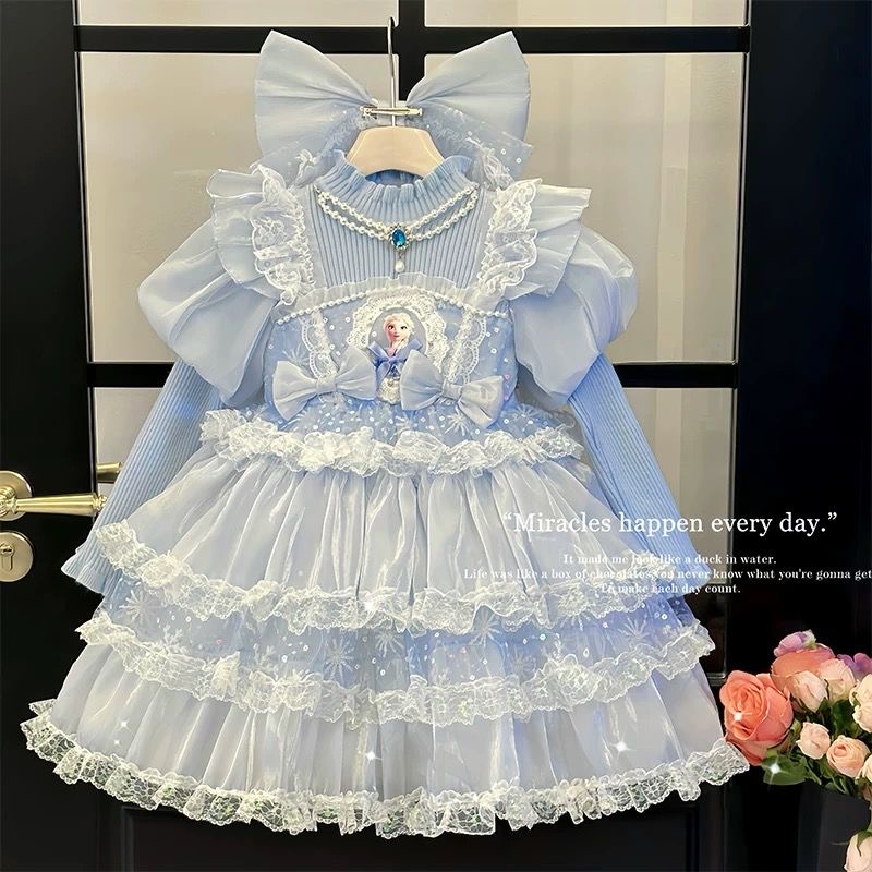 女童爱莎公主裙秋冬款加厚公主裙