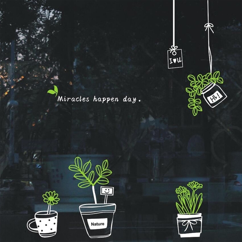 防撞英文小盆栽墙贴清新咖啡奶茶