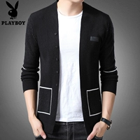 Playboy Autumn Men Solid Color Slim Dài tay đan áo len cardigan Áo khoác mỏng nam - Cardigan áo nam