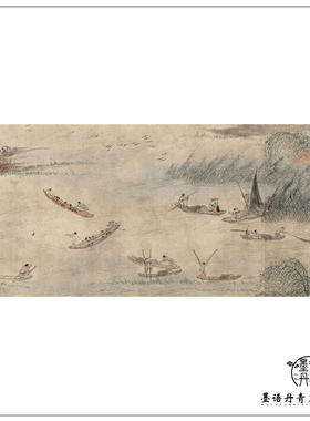 1:1明 钱榖 云溪鱼隐图 古代山水画长卷渔民生活人物画高清复制