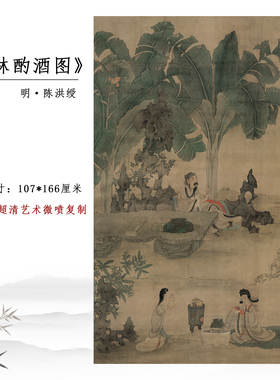 明代陈洪缓蕉林酌酒图国画临摹