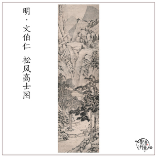 明文伯仁松风高士图古代山水人物画立轴真迹高清宣纸微喷复制画心