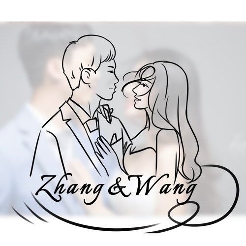婚礼logo简笔线条手绘头像卡通漫画形象设计Q版定制情侣真人照片