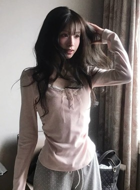 韩国小众设计cloudemotion芭蕾风纯欲软糯蝴蝶结修身长袖打底衫女