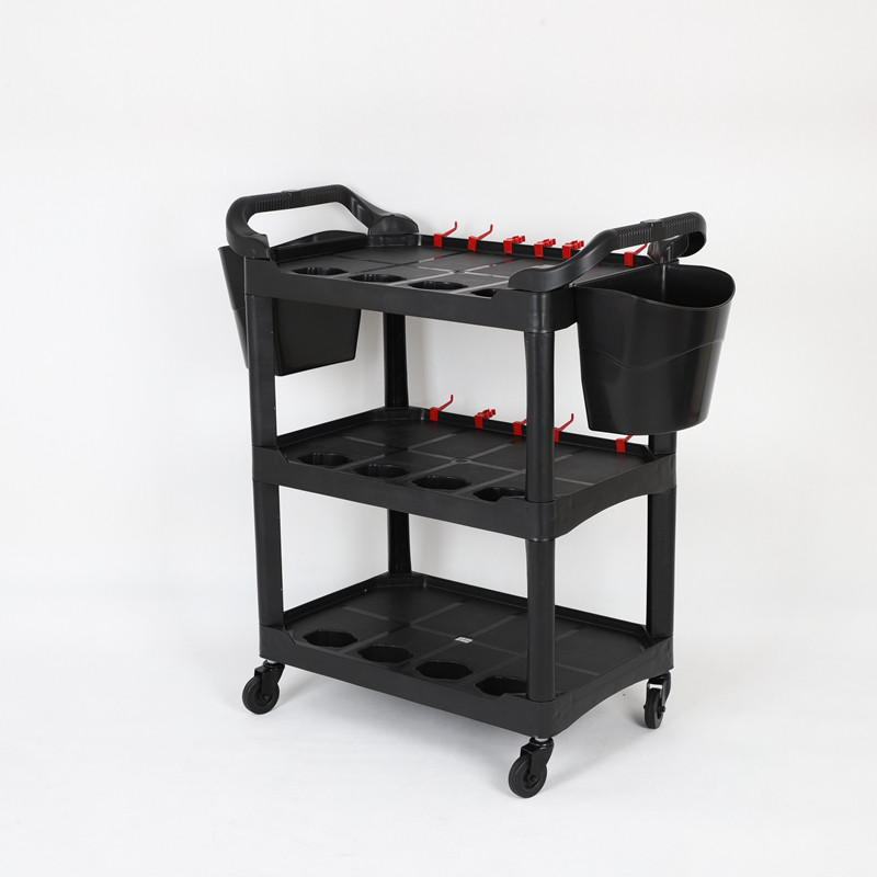 美容工具车 塑料手推车 三层收纳车 洗车工具车 酒店餐厅推车挂钩