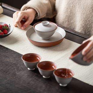 皓澜庭粗陶二才盖碗茶杯家用单个防烫带盖陶瓷茶碗泡茶器功夫茶具