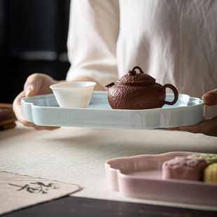 家用壶承干泡台陶瓷托盘茶盘复古点心盘茶点盘糕点盘甜品摆台 中式