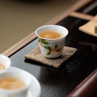 皓澜白瓷纯手绘桂花茶杯陶瓷主人杯单杯家用喝茶品茗杯功夫茶具