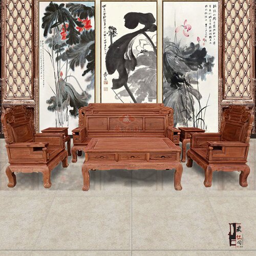 缅甸花梨木财源滚滚沙发 实木红木沙发茶几组合113六件套客厅沙发