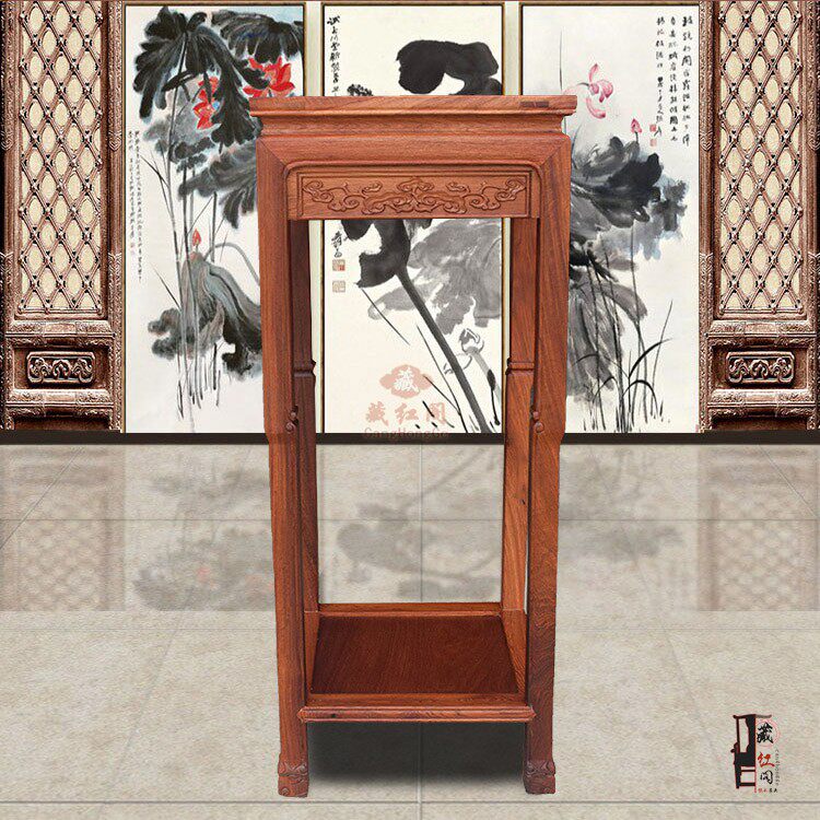缅甸花梨木1米祥云花架红木花架置物架盆景盆栽架双层实木摆件架