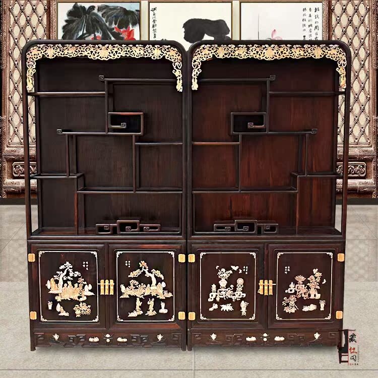 老挝大红酸枝博古架交趾黄檀多宝格展示收纳置物架清式明式博古架