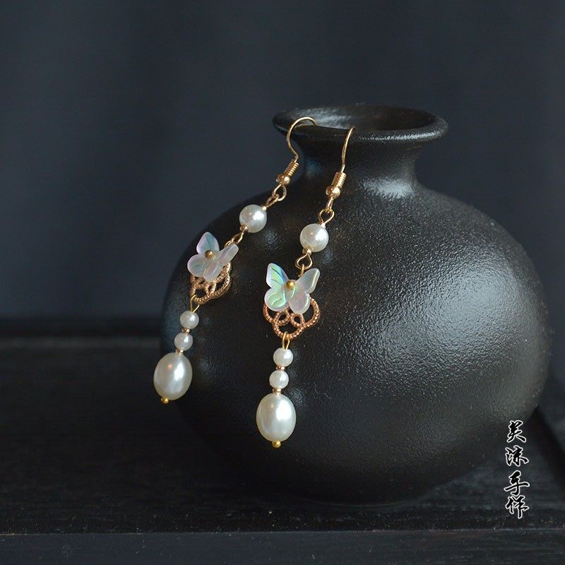 珍珠耳环2022年新款耳夹女蝴蝶长流苏仙气质汉服耳环2021年新款潮