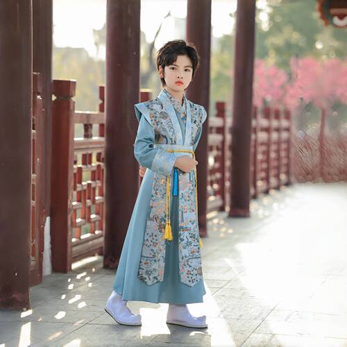 新款汉服儿童国学服中国风唐装男孩古风小少爷帅气古装武侠飞鱼服