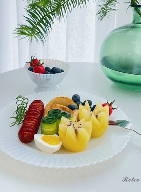 Retro中古美国MACBETH EVANS白色奶玻璃花瓣甜品盘餐盘果碗燕窝碗