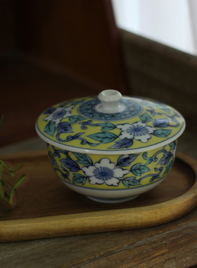 中古日本产橘吉黄色花卉盖杯茶杯主人杯功夫茶下午茶摄影陶瓷礼物