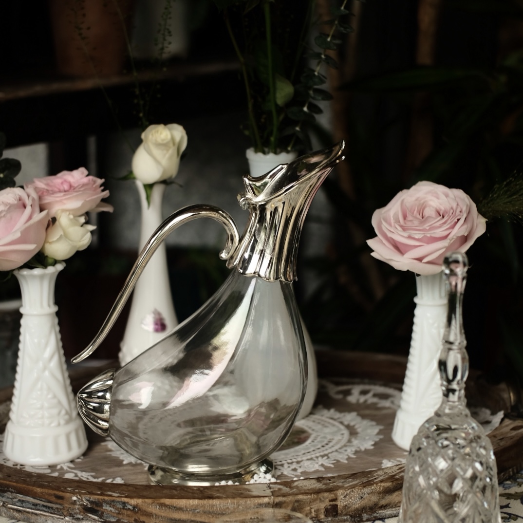 Retro中古欧式镀银醒酒壶个性鸭嘴果汁壶下午茶摆件装饰礼物复古