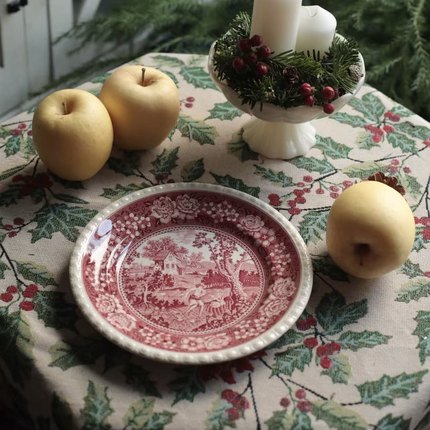 中古德国产VB唯宝红色风景圣诞甜品盘20cm餐盘装饰盘挂盘下午茶