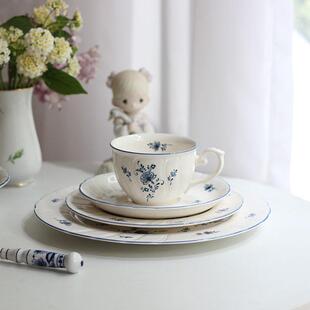 中古日本Noritake则武青花浮雕咖啡杯碟甜品盘大餐盘深盘礼物蓝花