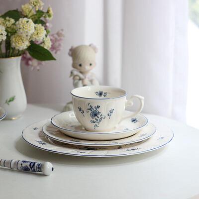 日本则武青花浮雕咖啡杯碟甜品盘