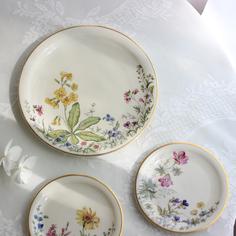 Retro中古德国四季花园山野花卉甜品盘装饰盘甜品盘餐盘坐盘挂盘