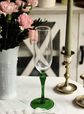 Retro外贸出口复古法式玻璃气泡酒高脚杯红酒香槟杯绿色礼物摄影