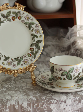 中古英国wedgwood野草莓骨瓷咖啡杯碟甜品盘下午茶杯复古韦奇伍德