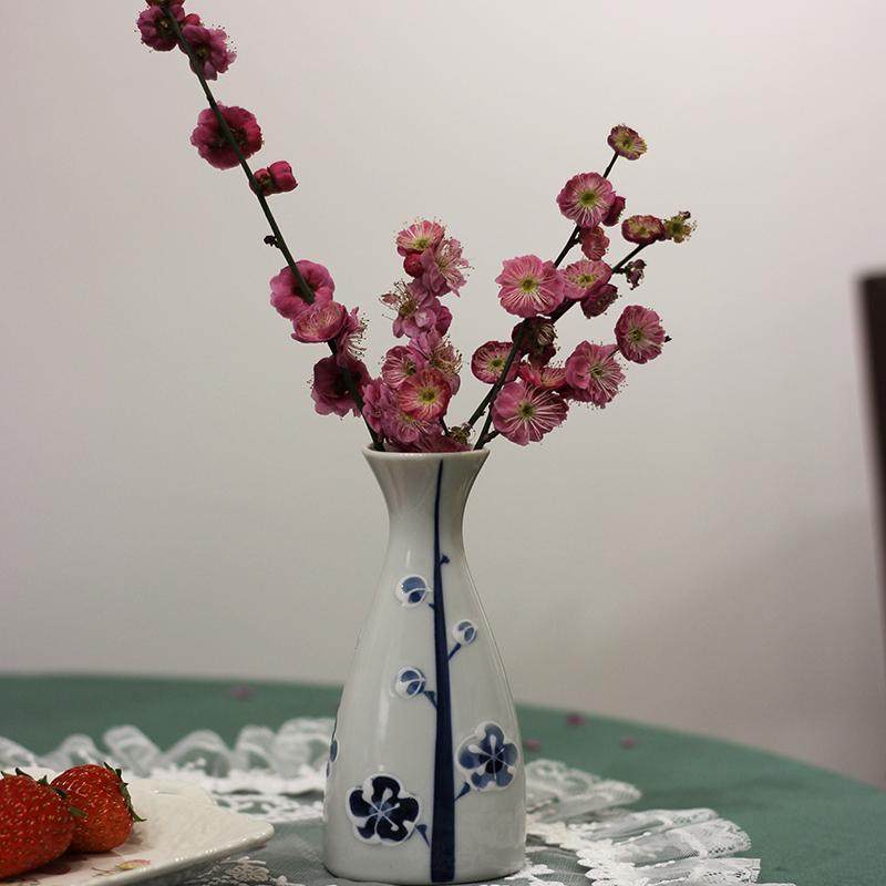 中古日本作山青花手绘梅花陶瓷小花瓶复古小花器花插茶道摆件礼物