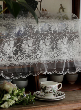 全新法式手工蕾丝绣花餐垫盖巾桌旗餐桌高级感美式白色餐边柜盖布