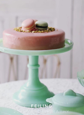 Retro美国Mosser玉色奶玻璃蛋糕盘蛋糕架甜品架点心盘6寸/9寸