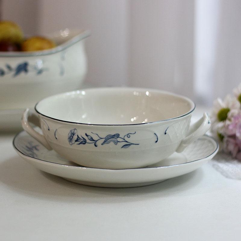 德国唯宝浮雕青花双耳杯碟酱汁船