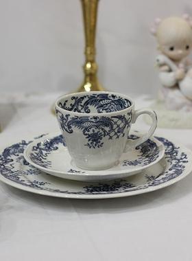 中古德国V&B唯宝蓝色复古花纹咖啡杯碟甜品盘下午茶陶瓷礼物摄影