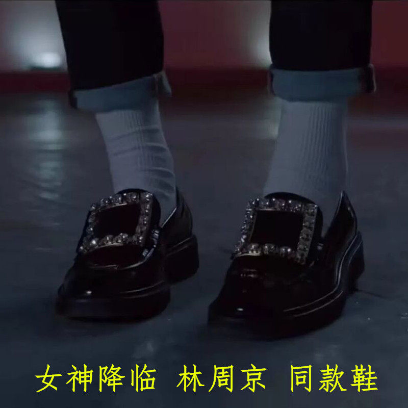 女神降临文佳英林周京同款水钻方扣小皮鞋2025英伦风平底女乐福鞋