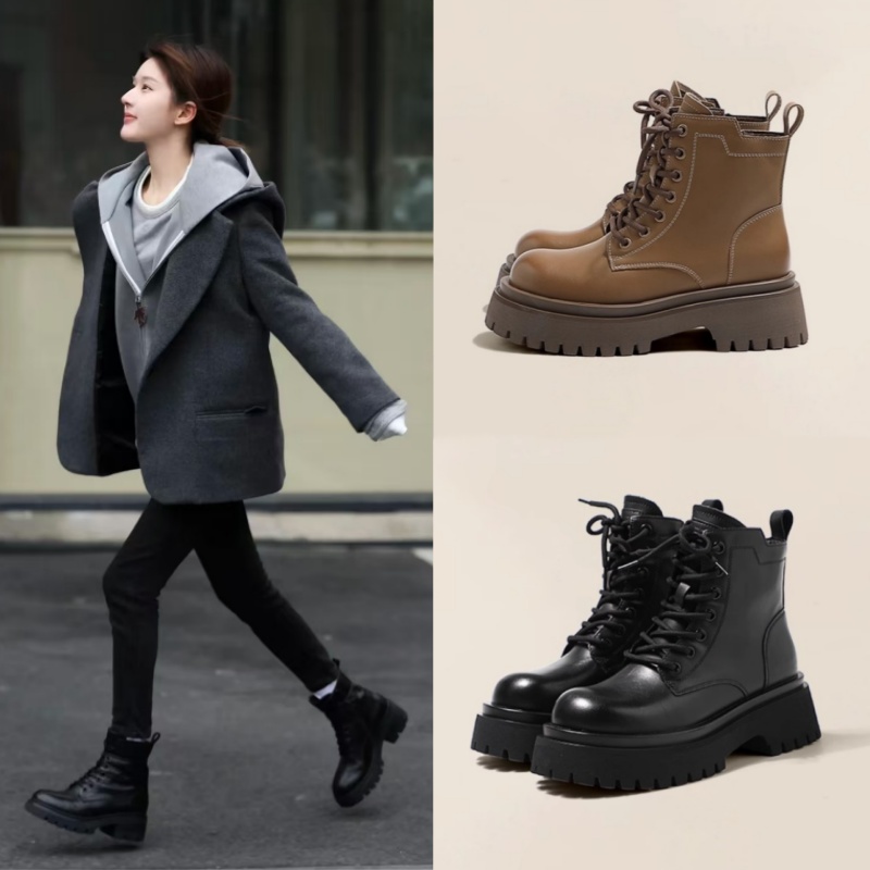 恋人阮妤赵露思同款鞋厚底马丁靴2025英伦风侧拉链增高加绒女短靴