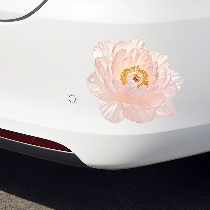 汽车遮划痕防刮蹭反光贴纸粉色牡丹创意车贴镜子玻璃冰箱电动车25