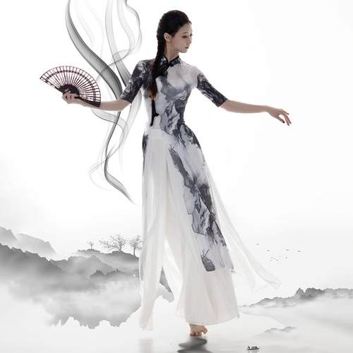 旗袍舞蹈服纱衣女中国舞水墨古典舞练功服形体服装人间烟火舞蹈服
