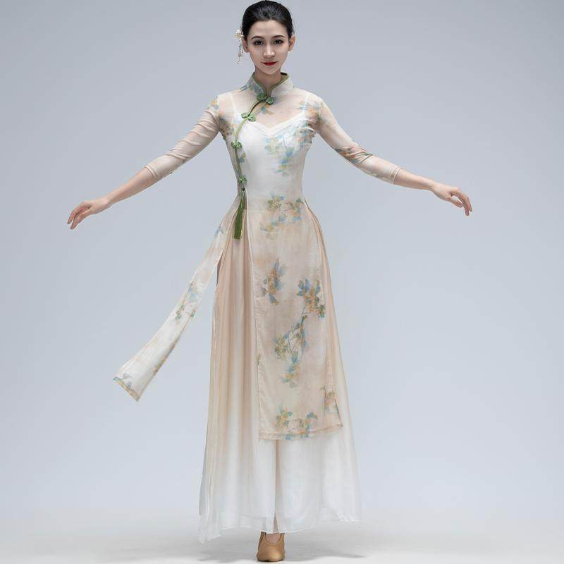 新款旗袍舞蹈服女弹力中国舞古典舞练功服成人表演服舞蹈演出服装