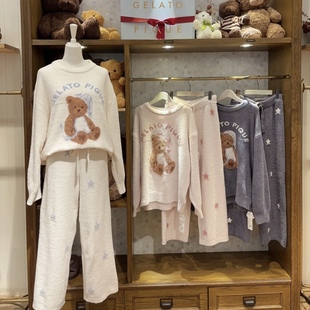 日单GP睡眠小熊睡衣女秋冬新款加厚保暖半边绒家居服套装珊瑚绒