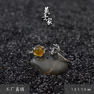 泰銀diy 燕子家 925銀戒托 復古琥珀蜜蠟開口純銀 戒指空托套裝