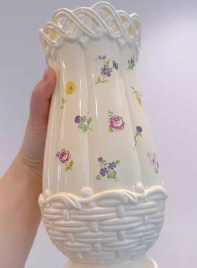 搭牙 漫花园 花束Lenox原厂精品 水培鲜花奶油风镂空贴花陶瓷花瓶