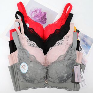 媛柔内衣女无钢圈中厚聚拢上托调整型蕾丝性感无痕文胸罩2016B杯